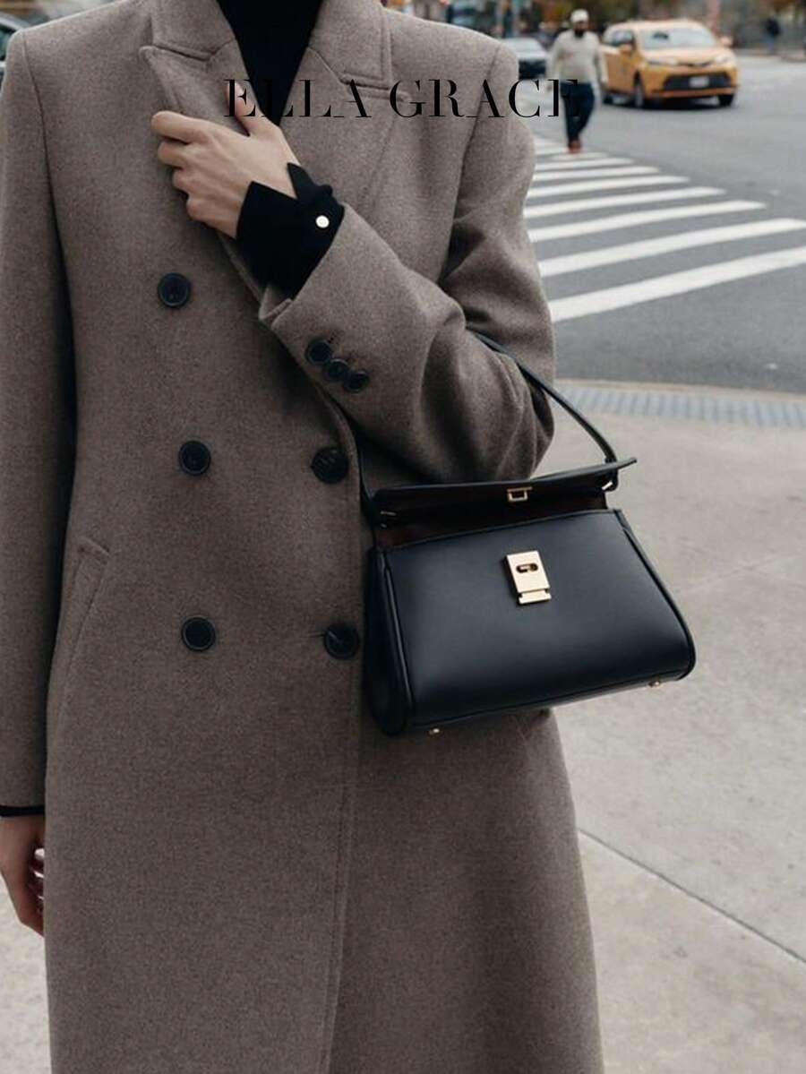 ELLA GRACE- Women's Minimalist Mini Top-Handle Underarm Bag, Everyday Shoulder Crossbody Purse, Chic Versatile Handbag - Black - View 1