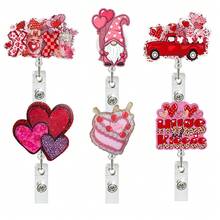 1pc Pink Heart Medical Badge, Valentine's Day Themed Design, Retractable Rotating ID Badge Holder, Romantic & Practical Accessory For Workplace