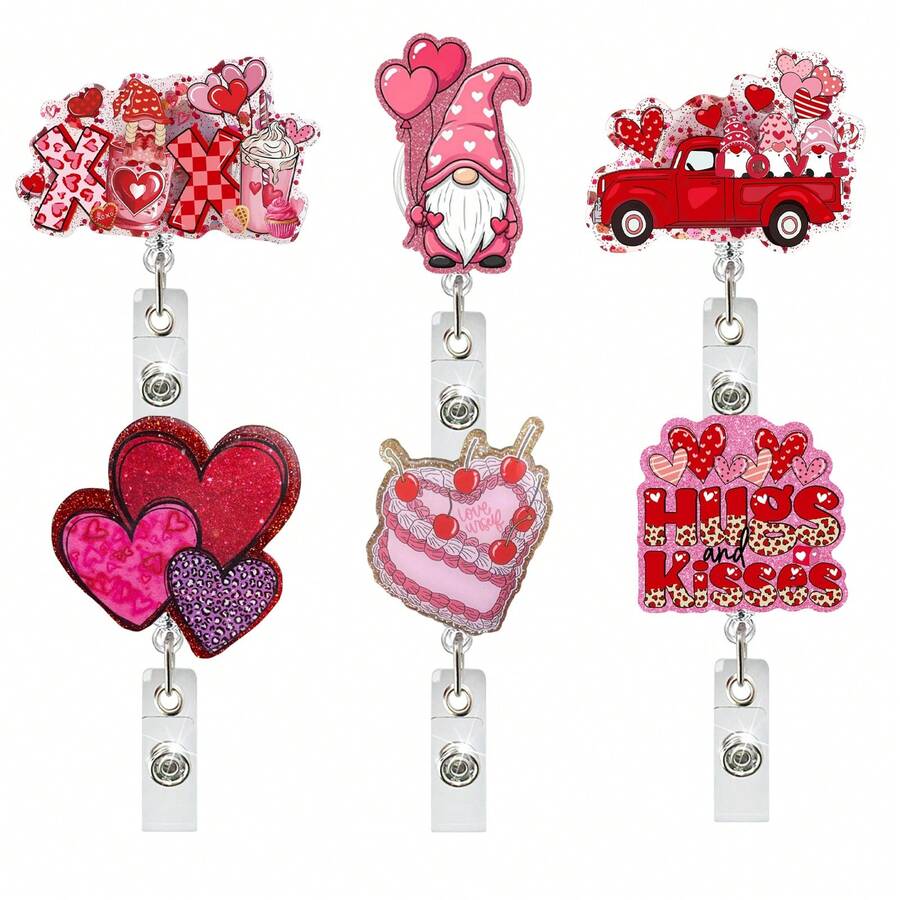 1pc Pink Heart Medical Badge, Valentine's Day Themed Design, Retractable Rotating ID Badge Holder, Romantic & Practical Accessory For Workplace