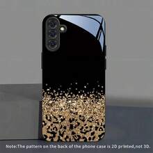 High-End Glass Phone Case With Black And Gold Leopard Print Glitter Pattern, Compatible With IPhone 17, 16, 15, 14, 13, 12, 11 Pro Max, Compatible With S25, S24, S23, S22, S21, S20, And A-Series Models. Perfect Christmas Gift For Women. - màu đen - Xem 1