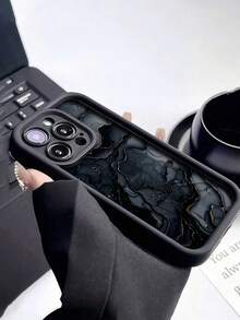大理石纹凹槽黑色加厚精密开孔极简防摔加厚手机保护壳，适用于苹果