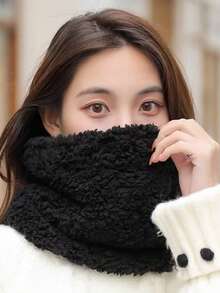 1 szt. damski, jednokolorowy, puszysty ocieplacz na szyję, modny, wysokiej jakości, wszechstronny, ciepły szalik, miękki i wygodny, prosty i stylowy, polarowy komin do codziennego noszenia, do jazdy na rowerze, ochrona, odpowiedni na jesień/zimę - Wielokolorowe - Zobacz 7