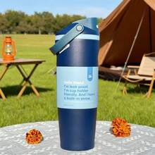 OWAL'A 30oz This Stainless Steel Sports Water Bottle Features A Leak-Proof Design, A Pop-Up Cap, And Is Available In A Variety Of Colors. Its Elegant Design Makes It Perfect For Hydration, Ideal For Running, Going To School, Working Out, Halloween, Thanksgiving, Christmas, And Other Occasions. It's Also A Stylish Gift For Women. - Xanh đậm - Xem 3