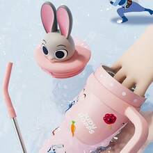 Miniso Zootopia Judy & Nick Doll Insulated Straw Tumbler 304 Stainless Steel Material 3D Doll Lid & Handle Design Commute Office Home Insulated Water Cup (ZG Version)(1 PC) - Pink - View 3