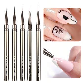 1 Ultra-Fine Nail Art Striping Pen With Cap, Gunmetal Black Metal Barrel, Long Design For Outlining, Drawing, And Gradient Nail Art