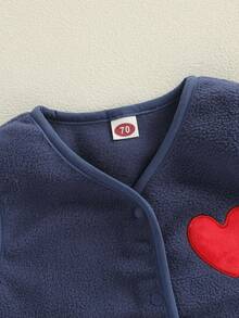 Toddler Boys Fleece Vest Lightweight Long Sleeve Heart Embroidery Button Down Kid Jacket Vest - 藍色 - 查看 4