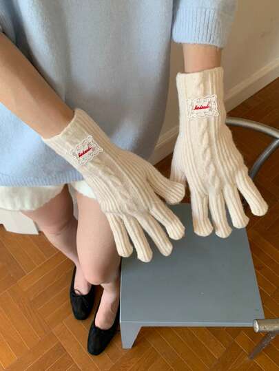 女士针织触屏手套，带保暖内衬，户外骑行防风露指手套，冬季保暖舒适，适合户外骑行，触屏操作便捷