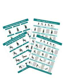 4pcs Chair Yoga Exercise Set, Suitable For Elderly, Beginner Chair Yoga, Fitness Guide For Seniors, Applicable For Home, Bedroom, Kitchen, Living Room, Hotel, Cafe, Office Decor, Healthy Gift For Loved Ones And Friends, Size 8.0x10.0 Inches, Includes Detailed Exercise Instructions
