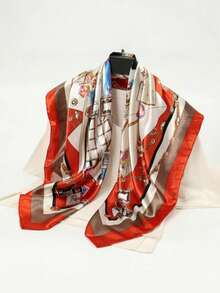 Large Silk Scarf 90x90 Cm, Satin Headwrap, Silk Shawl, Super Fashion - 亮橙色 - 查看 2
