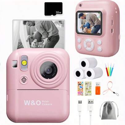 2025 New Kids Camera Instant Print, Selfie Digital Camera With 1080P Videos,Toddler Portable Travel Camera Toy For 3-9 Year Old Boys Girls(Included 32G TF Card),Birthday Gifts For Kids Age 3-12,