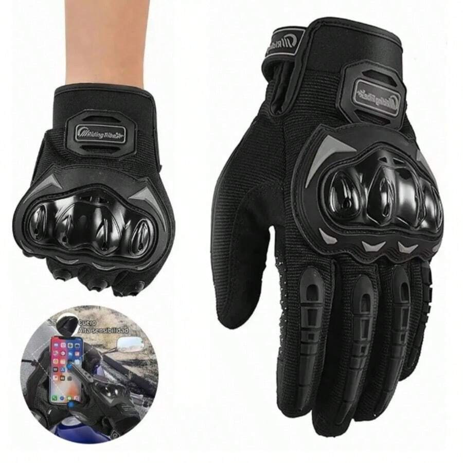 Black Touchscreen Protective Gloves For Motorcycle - 黑色 - 查看 1