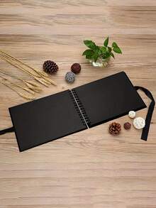 Rectangular Paper Scrapbook Album, DIY Memory Book, Decorated With Ribbons | Suitable For Weddings, Anniversaries, Graduations And Special Occasions, Perfect Gift For Friends, Couples And Family To Preserve Memories, Fashionable Black Cover, Paper Material, Scrapbooking Supplies - Multicolor - View 4