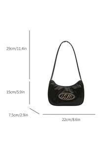 金属装饰PU皮革法棍形腋下包，拉链封口女士单肩包，轻便休闲，适合日常佩戴、约会、送礼，简约现代时尚新月形包 - 彩色 - 查看 7