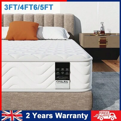 OYAJIA 3FT/4FT6/5FT Size Mattress, 7 Inch Breathable Foam Sprung Mattress Single/Double/King- Individually Wrapped Pocket Springs Hybrid Mattress For Motion Isolation & Ideal Sleep