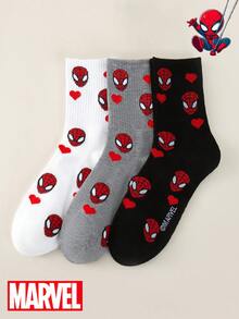 Marvel 6 Pairs,3 Pairs,1 Pair Random Of Universal Spider Man Heart-Shaped Printed Cool, Sweet, And Fashionable Thigh High Socks, Suitable For Daily Outings, Fan Gatherings, And Couple Outfits - Multicolor - View 4