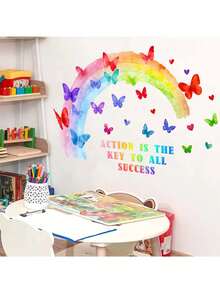 1pc Painted Butterfly English Decorative Sticker, PVC Sticker, Removable Self-Adhesive Easy-Tear Sticker, Home Decor, Make Your Life Fresh, Holiday Decoration Sticker, Birthday And Graduation Gift - Multicolor - View 4