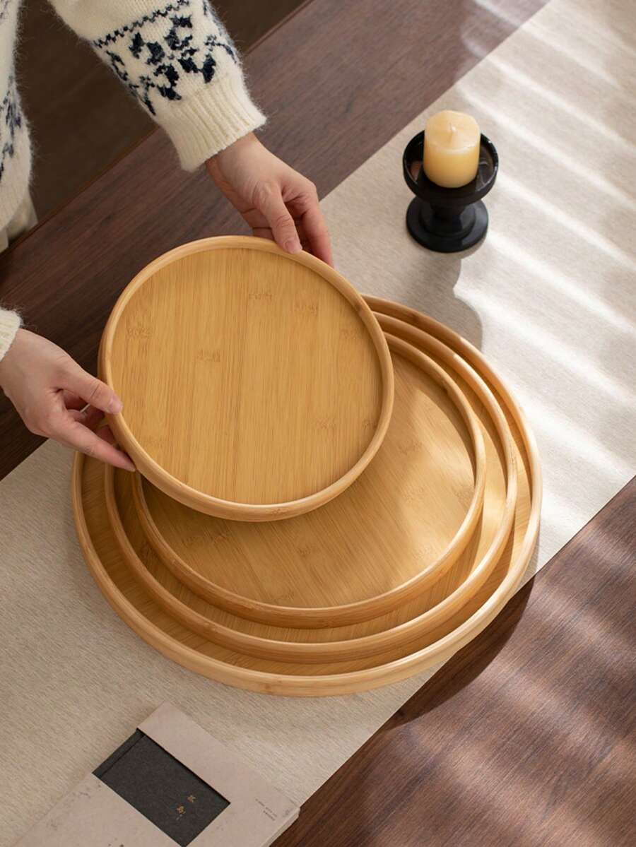1pc Wooden Round Tray, Suitable For Snacks, Desserts, Cookies, Appetizers, Multi-Purpose