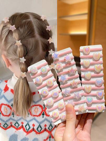 10pcs Girls Colorful Fashion Cute Hair Scrunchies With Pearl, Star And Heart Decorations, Simple And Stylish Design, Suitable For Daily And Party Hairstyles, Gift For Girls