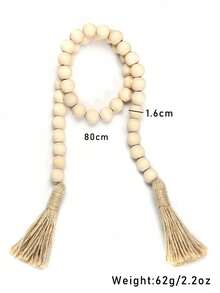 1pc Beige Tassel Jute Rope With Wooden Beads Diy Handmade Jewelry Accessory & Decoration - Natural wood color wood bead tassels - View 14