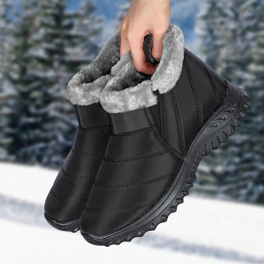 Men's Warm Waterproof Ankle Snow Boots With Faux Fur Lining Comfortable Slip On Non Slip Winter Shoes