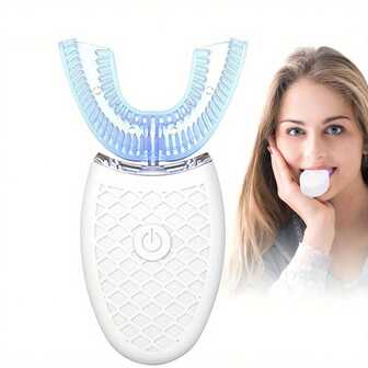 Cepillo de dientes en forma de U ultrasónico para blanqueamiento de dientes, cepillo de dientes eléctrico para adultos - Limpieza bucal de 360°, protección de encías sin manos - Carga inalámbrica y luz LED