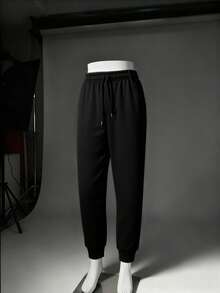 1pc Lightweight Breathable Elastic Sports Pants, Fitness Leggings, Quick Dry Casual Trousers, Slim Fit Running Pants, Suitable For Spring And Autumn - Black - View 8