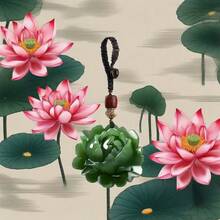 "Couple's Lotus Flower Keychain, Elegant Floral Design Car Charm, Wedding & Anniversary Gift, Unisex Lucky Bag Accessory, Durable Keyring For Keys & Bags" - White Jade Color - View 7