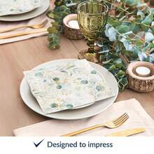 PAW - 50 Pieces Airlaid Paper Linen-Feel Napkins 16inch X 16inch, Disposable Cloth-Like Napkins With Eucalyptus Design, Dinner Napkins For Kitchen, Party, Wedding, Barbecue, Picnic,DinnerNapkins,GoldenEucalyptus - 金桉樹 - 查看 6