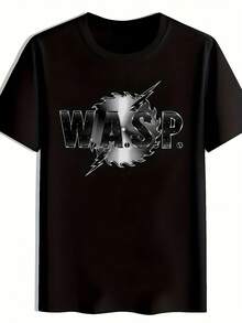 Camiseta gráfica de heavy metal para hombres - W.A.S.P.Camiseta inspirada en la banda con el atrevido W.A.S.P.Diseño de Letras y Rayo - Camiseta Casual de Cuello Redondo y Manga Corta para Conciertos - Negro - Ver 8