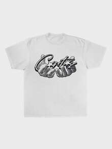 男士新款嘻哈时尚字母印花T恤 - 米色 - 查看 2