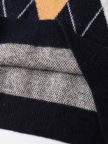 QUNGIGU Women's Loose Knit Sweater Pullover Classic Argyle Print Sweater Tops Preppy Vintage Long Sleeve Knitwear 90s Streetwear, Oversized Argyle Crew Neck Sweater - Navy Blue - View 9