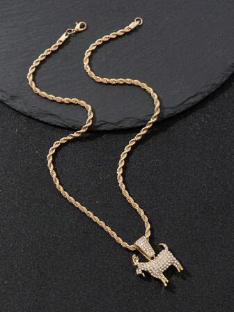 Sparkling Zinc Alloy Goat Pendant Necklace With Rhinestones - A Must-Have For Fashionable, Forward-Thinking Youth, Great For Concerts, Casual Gatherings, And Urban Style Statements. A Gift For Family.