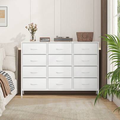 12 Chest Of Drawers, Bedroom Drawers, Fabric Dresser With Wood Top And Large Storage Space, Easy To Assemble, For Bedroom, Living Room, Closet