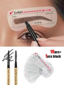 12件套眉妆工具套装，双头眉笔，眉形模板，眉毛修饰工具，超细显色三角眉笔，防晕染，适合新手和专业人士，赠品，旅行，平价好物，旅行必备 - 彩色 - 查看 9