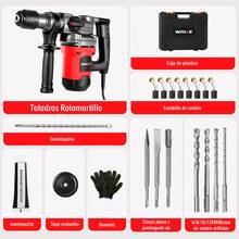 2200W de alta potencia, Martillos rotativos de percusión, martillo rotativo, de alta potencia con regulación de velocidad de seis marchas, energía de impacto 6J, longitud del cable de 2 metros, mango de goma antideslizante de 360°, equipado con una amplia gama de accesorios para su uso en todos los proyectos de renovación del hogar y trabajos de demolición ligera - Tipo de Enchufe B USA (110-127V) - Ver 2