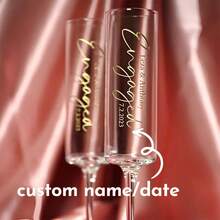 1pc Customized Wedding Champagne Glass, Personalized Gold Text Champagne Cup, Gift For Newlyweds, Wedding Commemorative Cup, Practical & Romantic Souvenir - nhiều màu - Xem 1