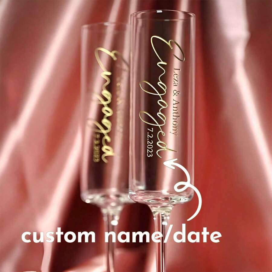 1pc Customized Wedding Champagne Glass, Personalized Gold Text Champagne Cup, Gift For Newlyweds, Wedding Commemorative Cup, Practical & Romantic Souvenir - nhiều màu - Xem 1