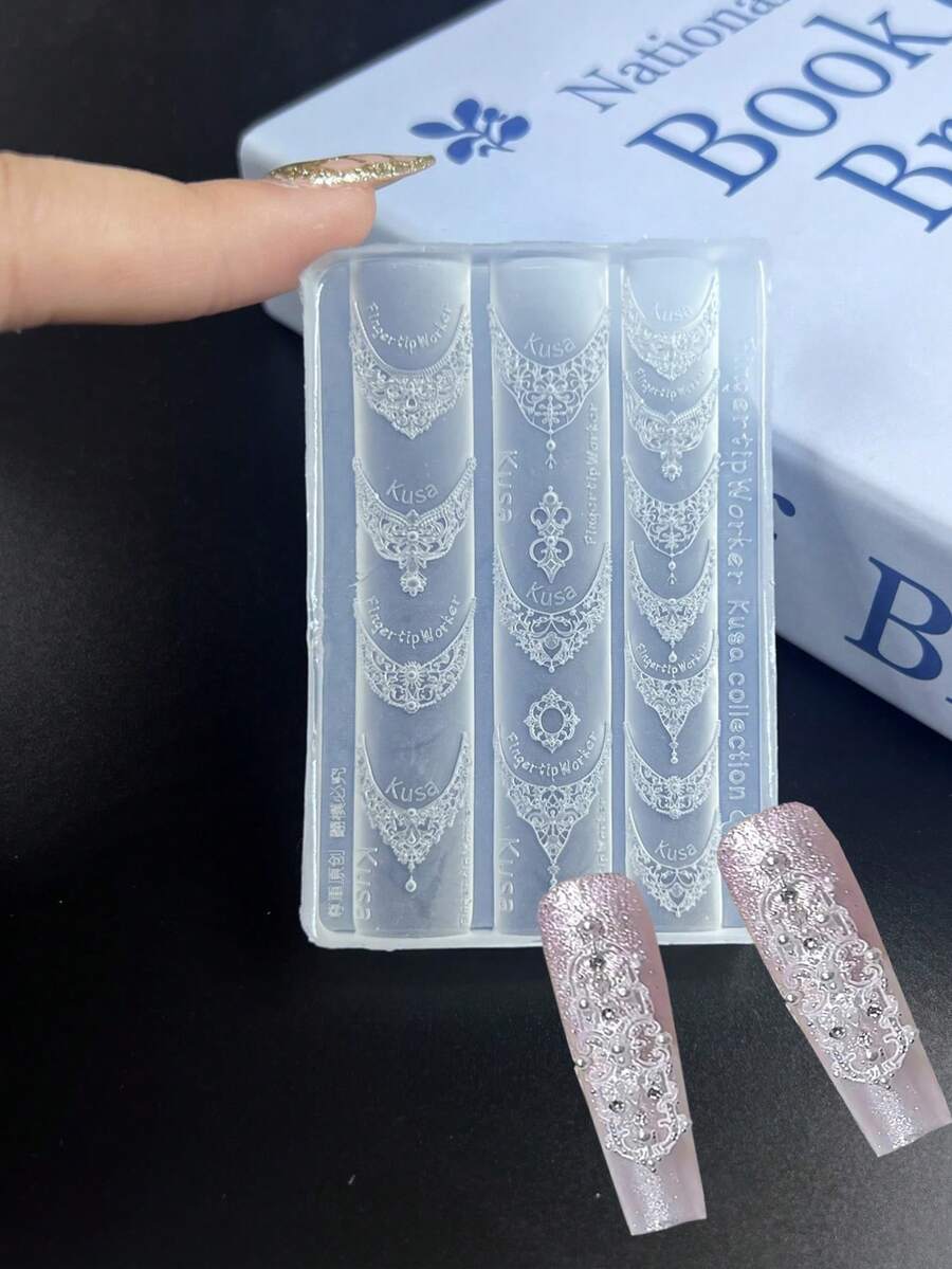 1 chiếc vòng cổ hình trái tim kiểu Baroque Pháp, khuôn vẽ móng nghệ thuật 3D hình bướm và hoa bằng acrylic, khuôn sơn móng tay bằng nhựa trong suốt, khuôn vẽ móng nghệ thuật bằng silicon họa tiết hoa tinh tế, khuôn mẫu móng tay trong suốt tự làm. - Nhiều màu - Xem 1