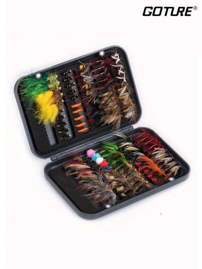  1set Goture Trout Nymph Fly Fishing Lure Set - Dry/Wet Flies For Ice Fishing - Artificial Bait With Storage Box