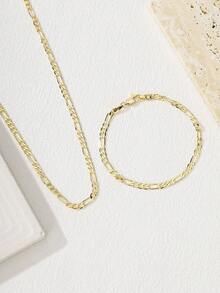 2pcs 14k Cuban Link 6mm Necklace And Bracelet Set, Personalized Hip-Hop Accessories, Versatile For Daily Wear, Can Be Paired With Any Pendant, Unisex, Ideal For Valentine's Day, Christmas, Birthday Gifts, Neutral Accessories, Holiday Gifts, Fashionable Necklace, Streamlined Metal Craftsmanship, Statement Piece, Gift For Shoppers - Yellow Gold - View 4