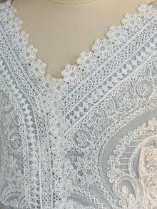 Tween Girls V-Neck Lace Sequin Layered Mesh Elegant Luxurious Ball Gown Dress, Suitable For Birthday Party, Excluding Headband - Grey - View 6