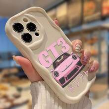 Funda para teléfono con diseño de coche rosa y carcasa de onda crema, compatible con varios modelos de de, incluyendo 6 Plus, 15 Pro, 12 yás. - Blanco - Ver 1