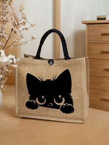 猫咪主题手提包套装：女士手提包套装，包含1个黑色卡通猫咪图案手提包和1个印有猫、鸟、海浪、花朵图案的小包/零钱包，适合海滩旅行，时尚大容量化妆包，旅行化妆包，生日、节日、圣诞节、情人节送给家人和朋友的理想礼物。 - 彩色 - 查看 12