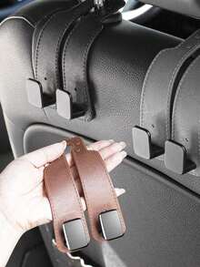 1pc Car Seat Back Dual Hook Multi-Function Phone Holder Hidden Storage Organizer - Brown - View 3