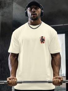 Men's Oversized T-Shirt, Spartan Warrior Design, Colorful Print, Premium Streetwear, Cotton, Loose Fit, High Quality, Exclusive Style - 奶油色 - 查看 2
