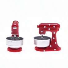 迷你逼真红色搅拌机模型摆件，微型厨房烘焙场景道具 - 彩色 - 查看 7