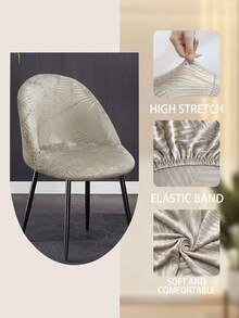 1pc Silver Fox Velvet Stretch Dining Chair Cover, Embossed Pattern Jacquard Fabric, Removable & Washable, Furniture Decor Protection, Autumn/Winter Material, Fits Small Duck Bill Chairs (Chair Not Included) - Silver Fox Velvet Embossed - View 4