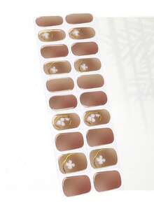 圣诞半固化凝胶美甲贴，20片装甜甜圈粉色釉面凝胶美甲贴纸，家用DIY美甲，新款纯色半固化凝胶美甲贴纸，十字边框UV半烘烤美甲贴纸，简易光固化美甲贴纸