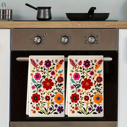 2pcs Vibrant Mexican Floral Kitchen Towels Durable Polyester, Fade-Resistant, Rectangular Design With Day Of The Dead Characters, Perfect For Cooking, Baking & Holiday Decor, Kitchen Decor And Accessorie16x24 Inch For Birthday Anniversaries, Valentine's Day, Thanksgiving, Christmas, Halloween, Wedding, New Year Gifts Provide, Ideal Gifts For Her, Him, Family Members, Boyfriends, Girlfriends, Fathers, Family Members, Mothers, Lovers, Daughters, Sons, Grandfathers, Grandmothers, Friends, Classmates And Pets KitchenTowel, Kitchen Sofa, Bed, Car, Bedroom, Living Room, Office, Outdoor Camping, Beach, Wall Decoration, Bedroom Decor, Fall Decor, Fall Decorations For Home, Christmas Party Theme KitchenTowel, Christmas Decor