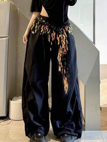 Women's Belly Dance Hip Scarf With Iridescent Sequin Fringe & Tulle Gold-Embossed Decor, Performance & Practice Accessory (Multi-Colors Available) - Multicolor - View 3